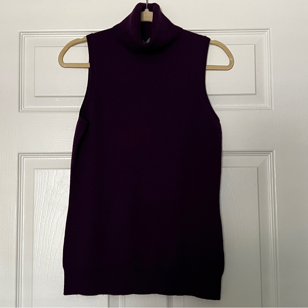 InCashmere Deep Plum Sleeveless Turtleneck